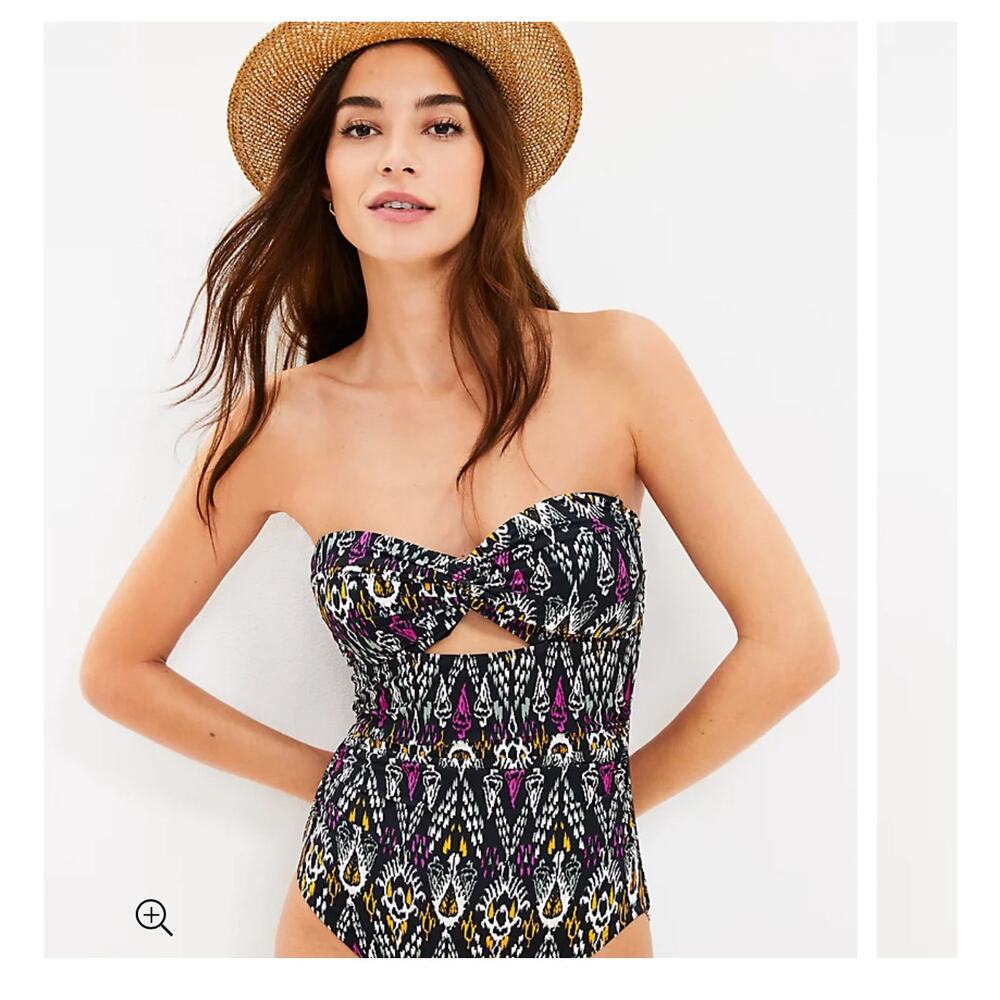 LOFT Beach Multicolored IKAT Twist Bandeau Once Piece Swimsuit Bathing Suit XL